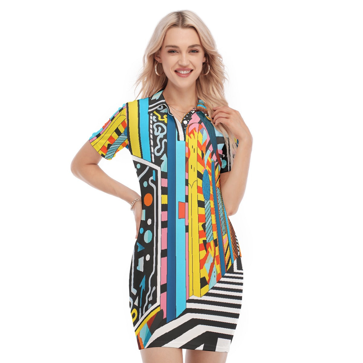 All-Over Print Women's Polo Collar Dress