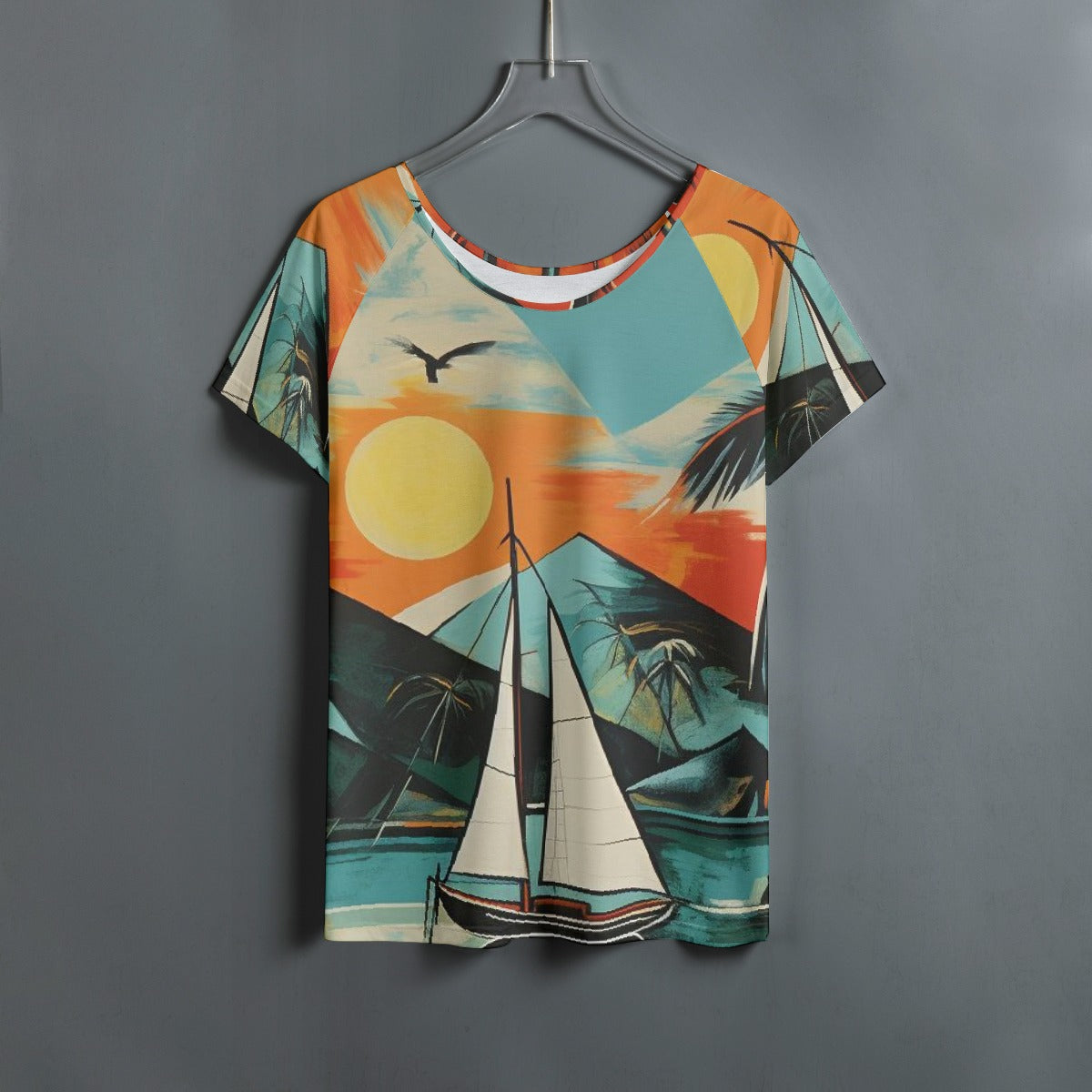 All-Over Print Women's Round Neck T-shirt With Raglan Sleeve