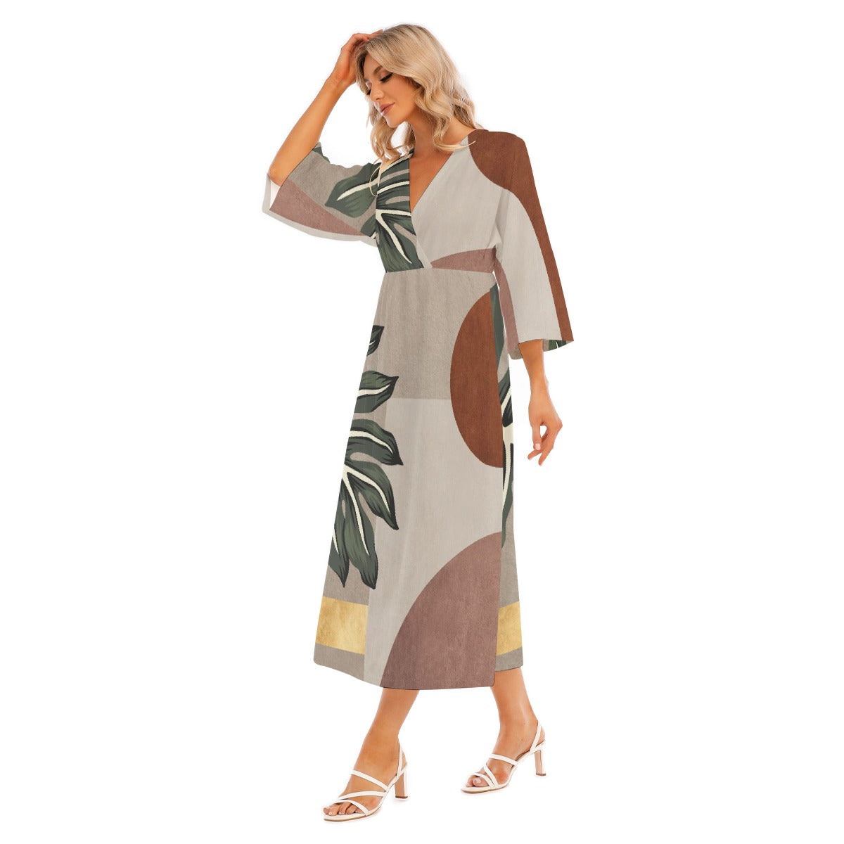 All-Over Print Women's Mid-Sleeve Long Dress