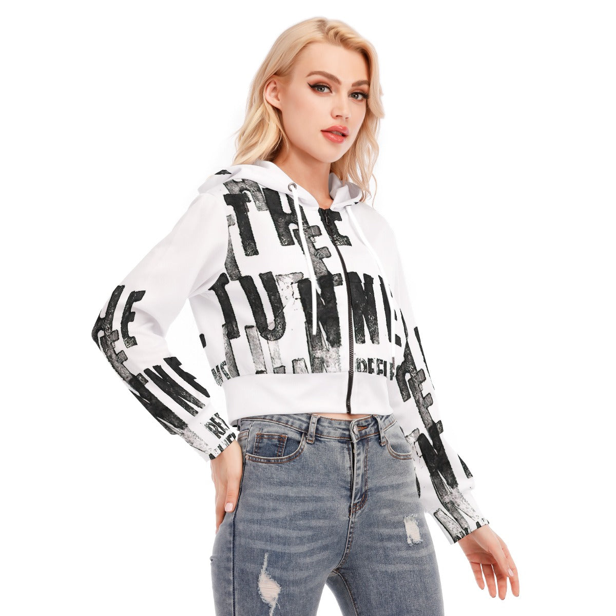 All-Over Print Women's Crop Top Hoodie With Zipper Closure
