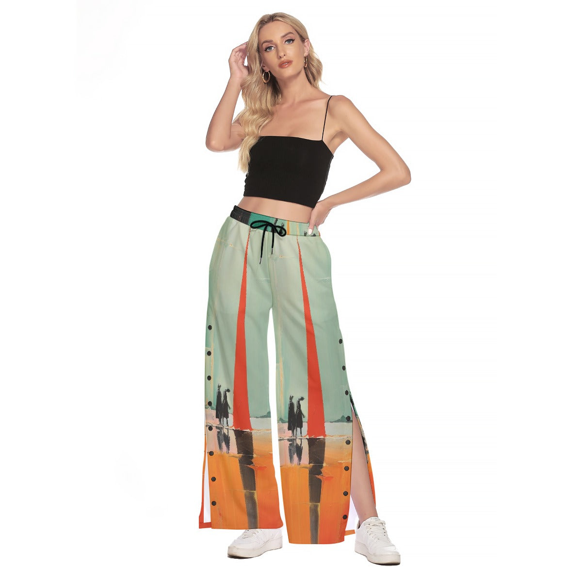 All-Over Print Women's Side Slit Snap Button Trousers