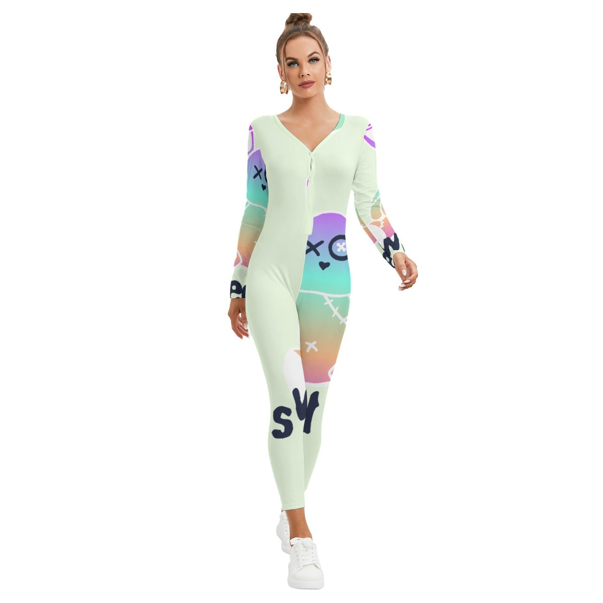 All-Over Print Women's Plunging Neck Jumpsuit