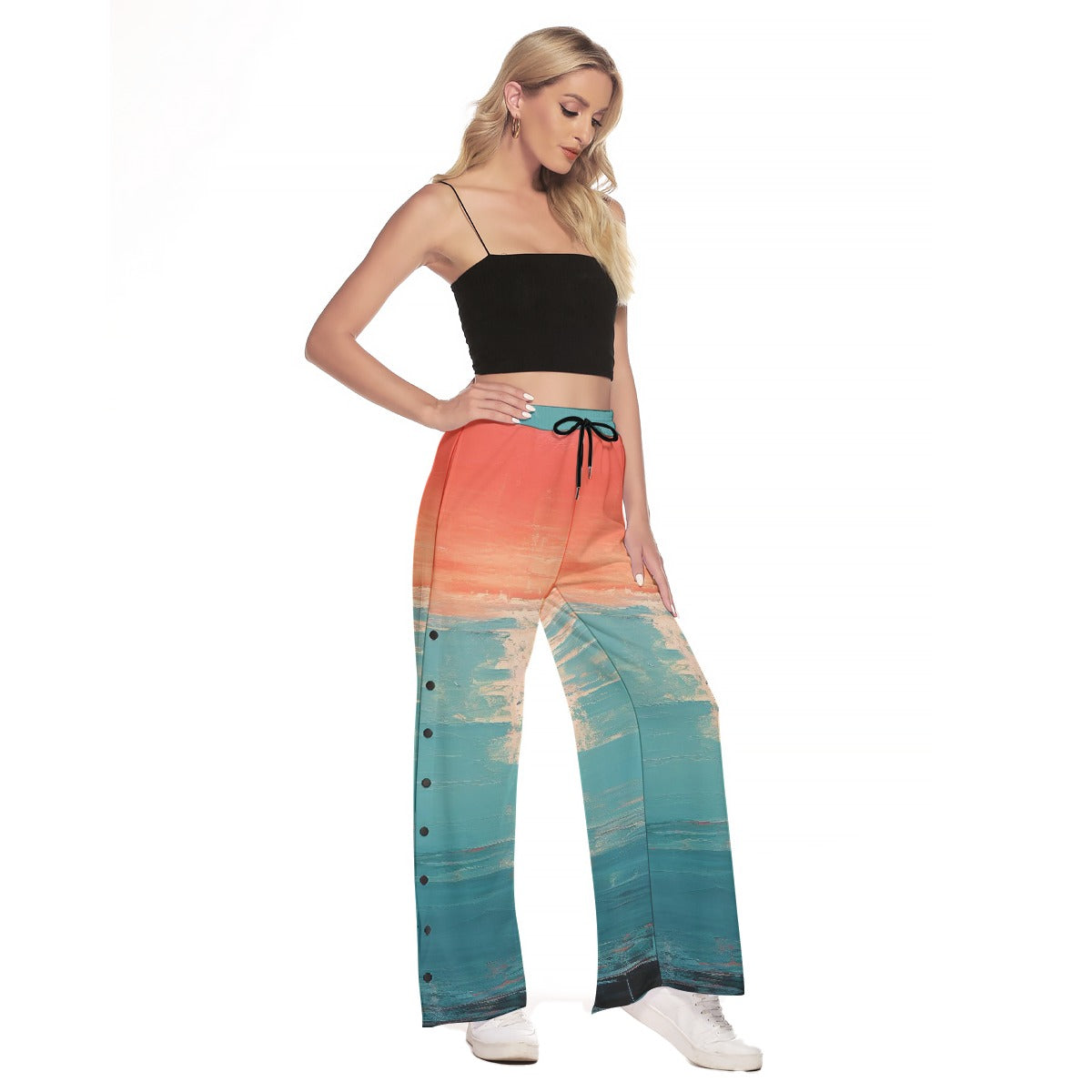 All-Over Print Women's Side Slit Snap Button Trousers