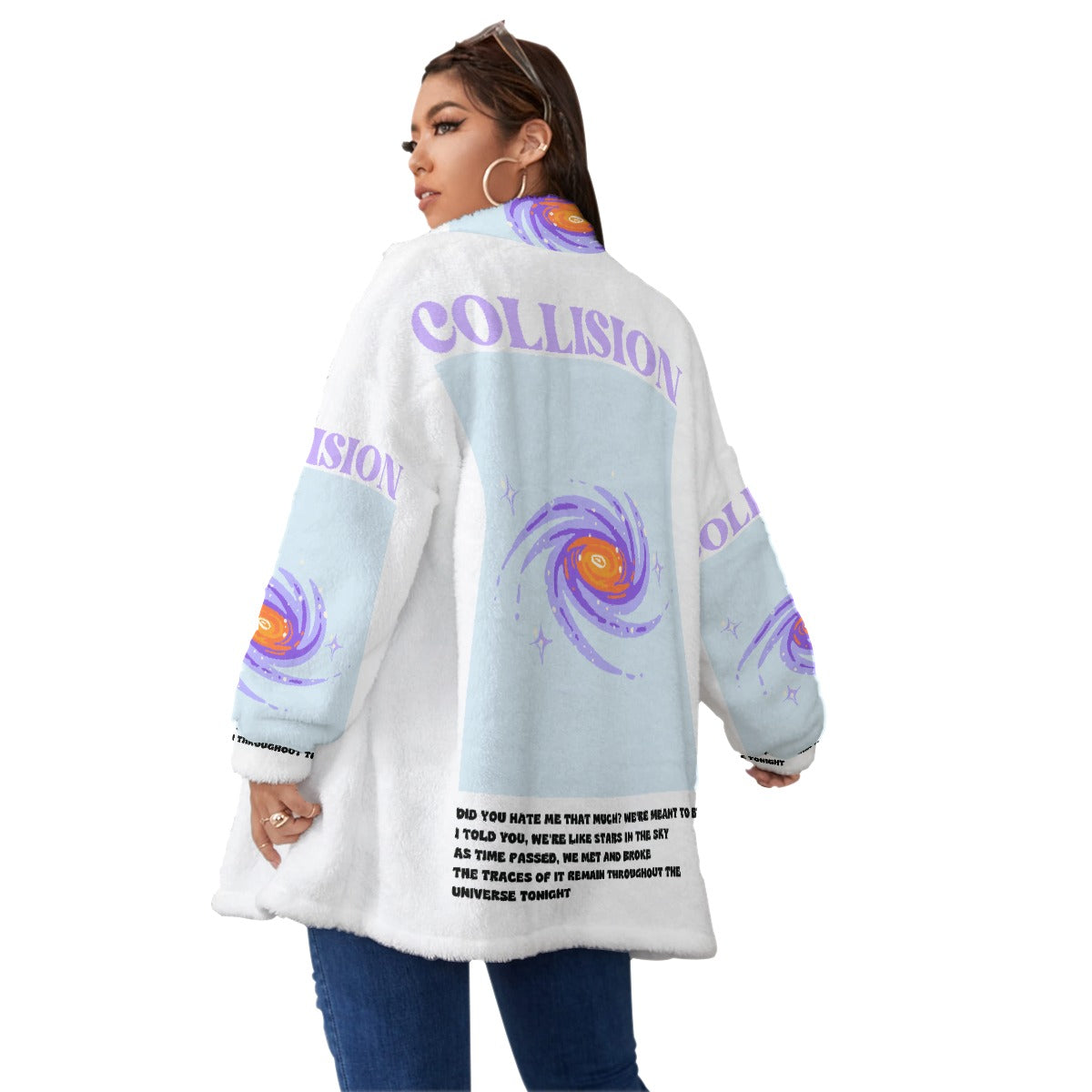 All-Over Print Unisex Borg Fleece Stand-up Collar Coat With Zipper Closure(Plus Size)