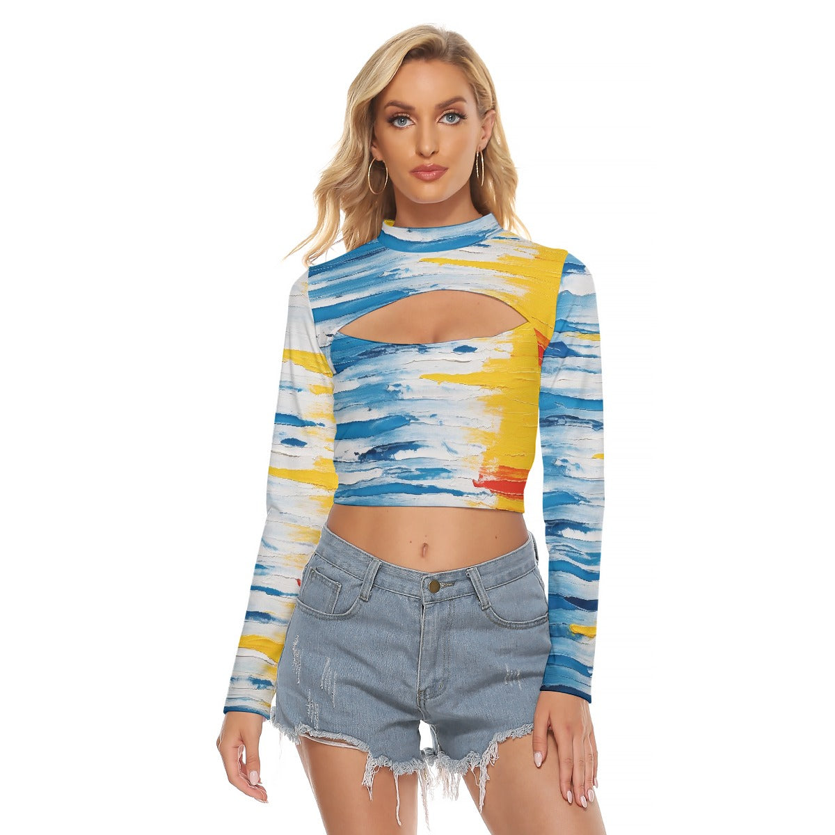 All-Over Print Women's Hollow Chest Keyhole Tight Crop Top