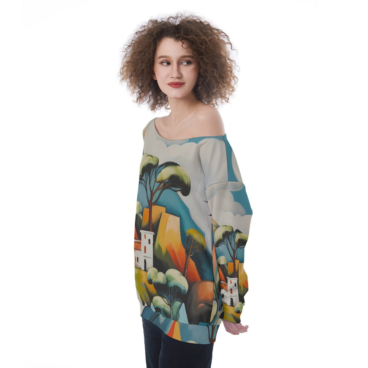 All-Over Print Oversized Women's Off-Shoulder Sweatshirt