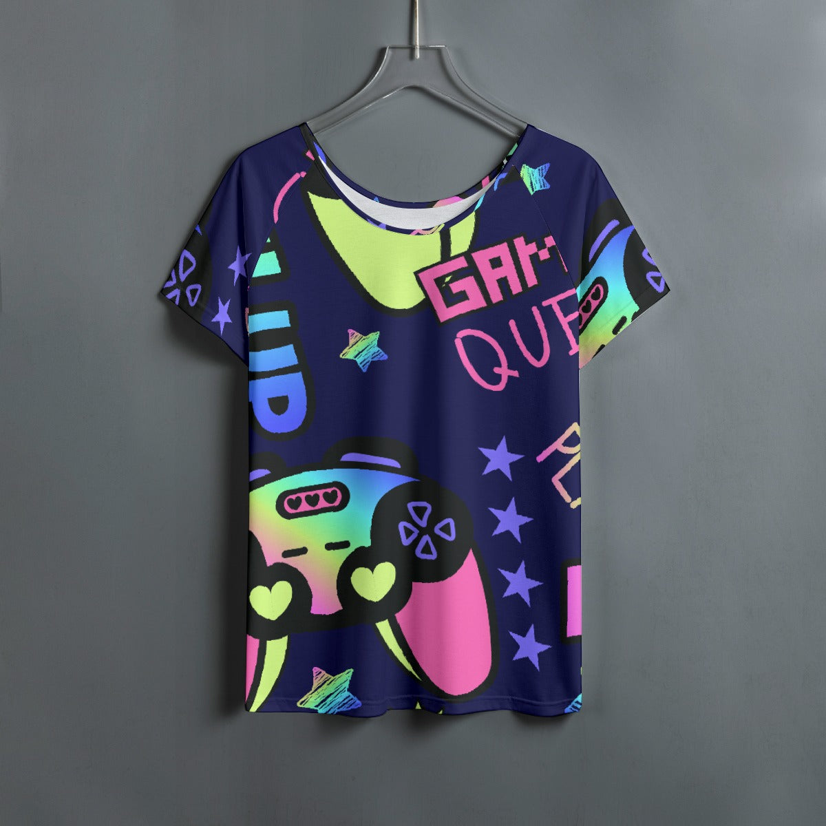 All-Over Print Women's Round Neck T-shirt With Raglan Sleeve