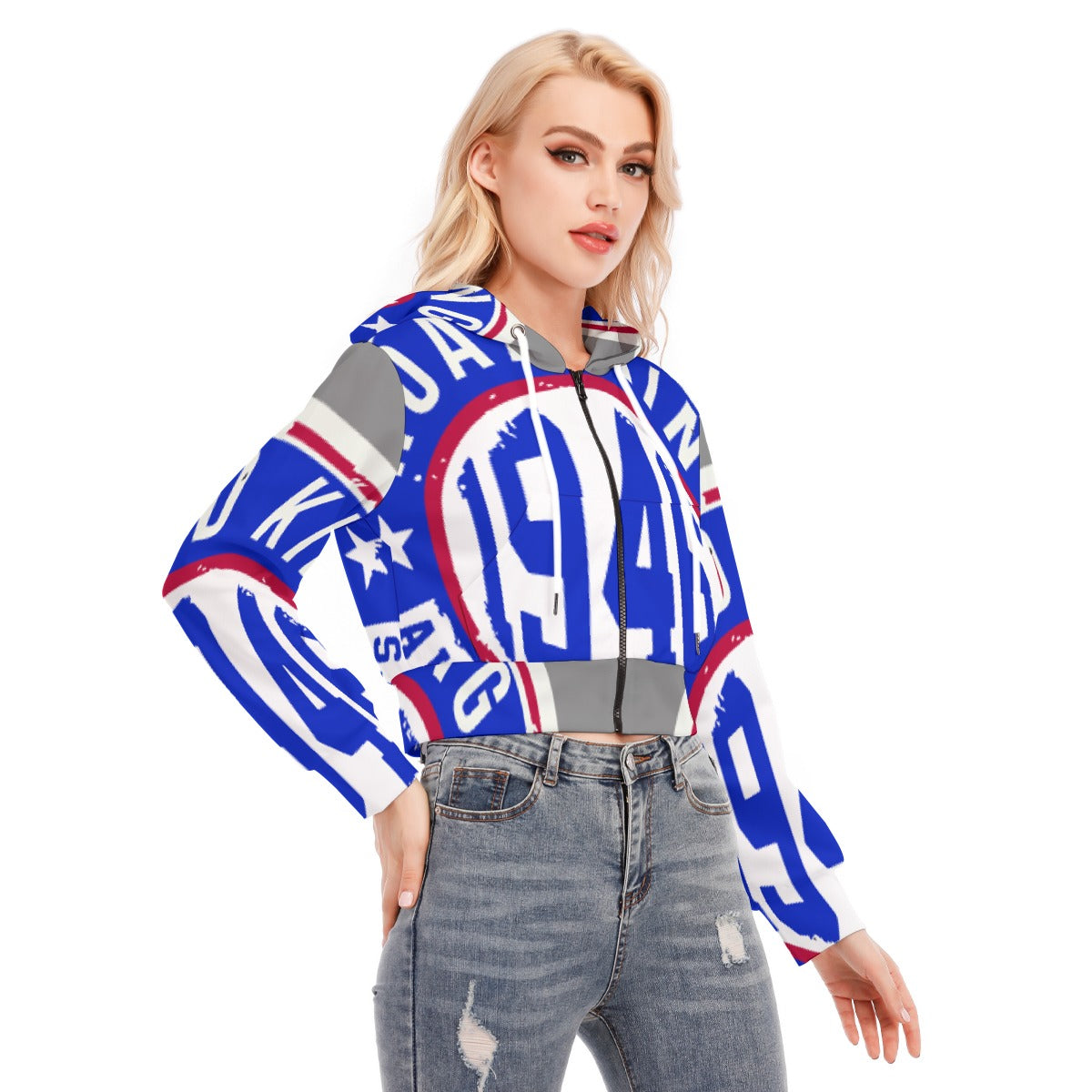 All-Over Print Women's Crop Top Hoodie With Zipper Closure