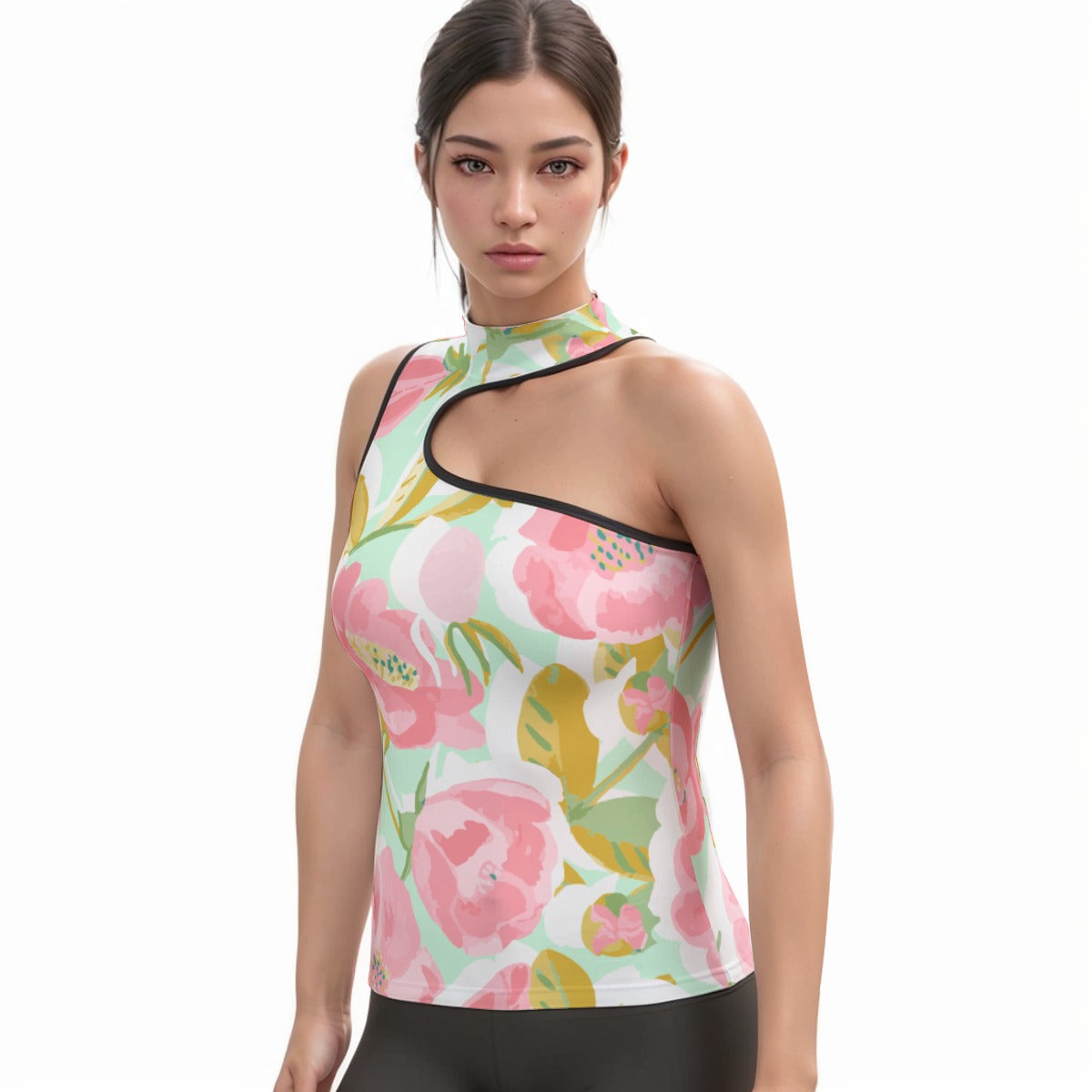 All-Over Print Women's Halter Sleeveless Asymmetrical Tank Top
