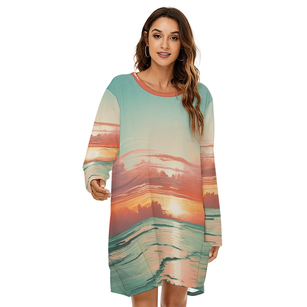 All-Over Print  Women's Loose Crew Neck Dress