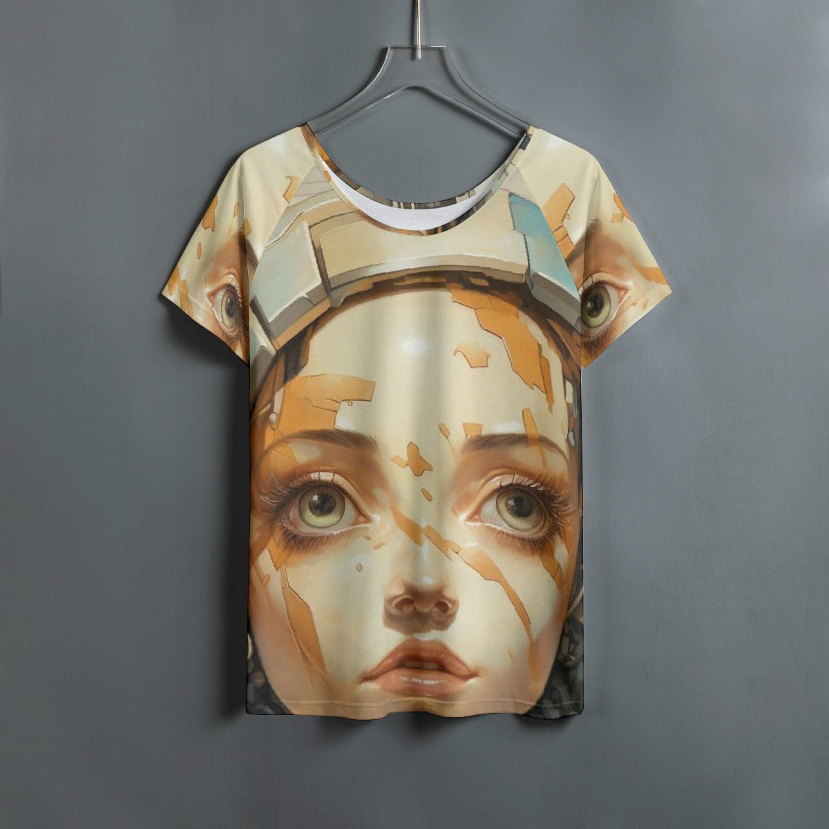 All-Over Print Women's Round Neck T-shirt With Raglan Sleeve