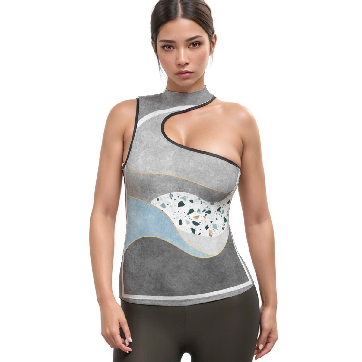 All-Over Print Women's Halter Sleeveless Asymmetrical Tank Top