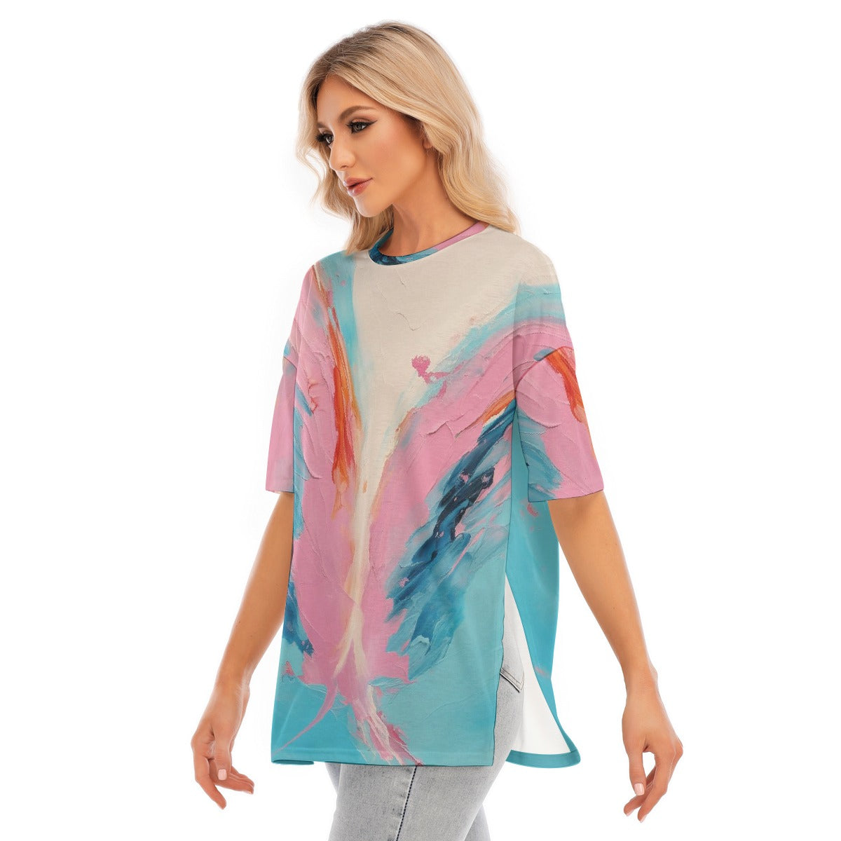 All-Over Print Women's Short Sleeves T-shirt With Hem Split