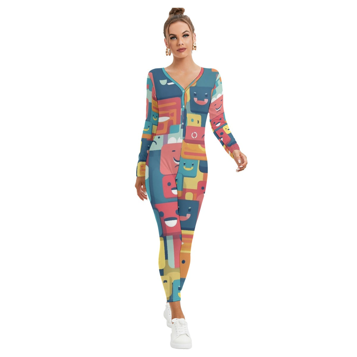 All-Over Print Women's Plunging Neck Jumpsuit