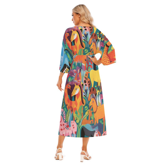 All-Over Print Women's Mid-Sleeve Long Dress