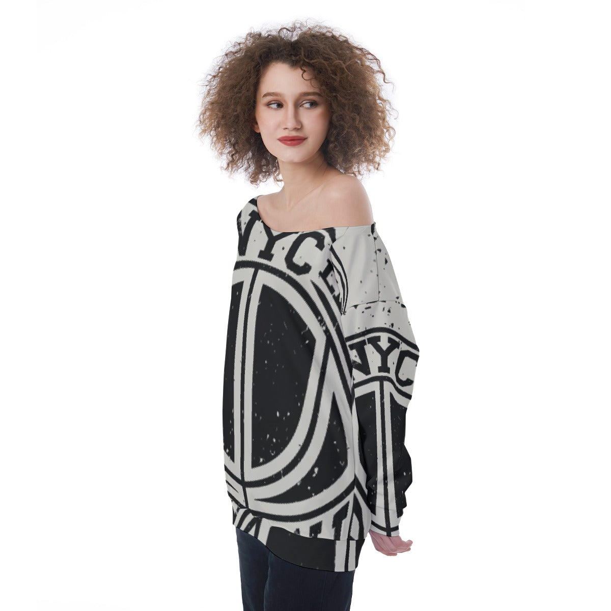 All-Over Print Oversized Women's Off-Shoulder Sweatshirt