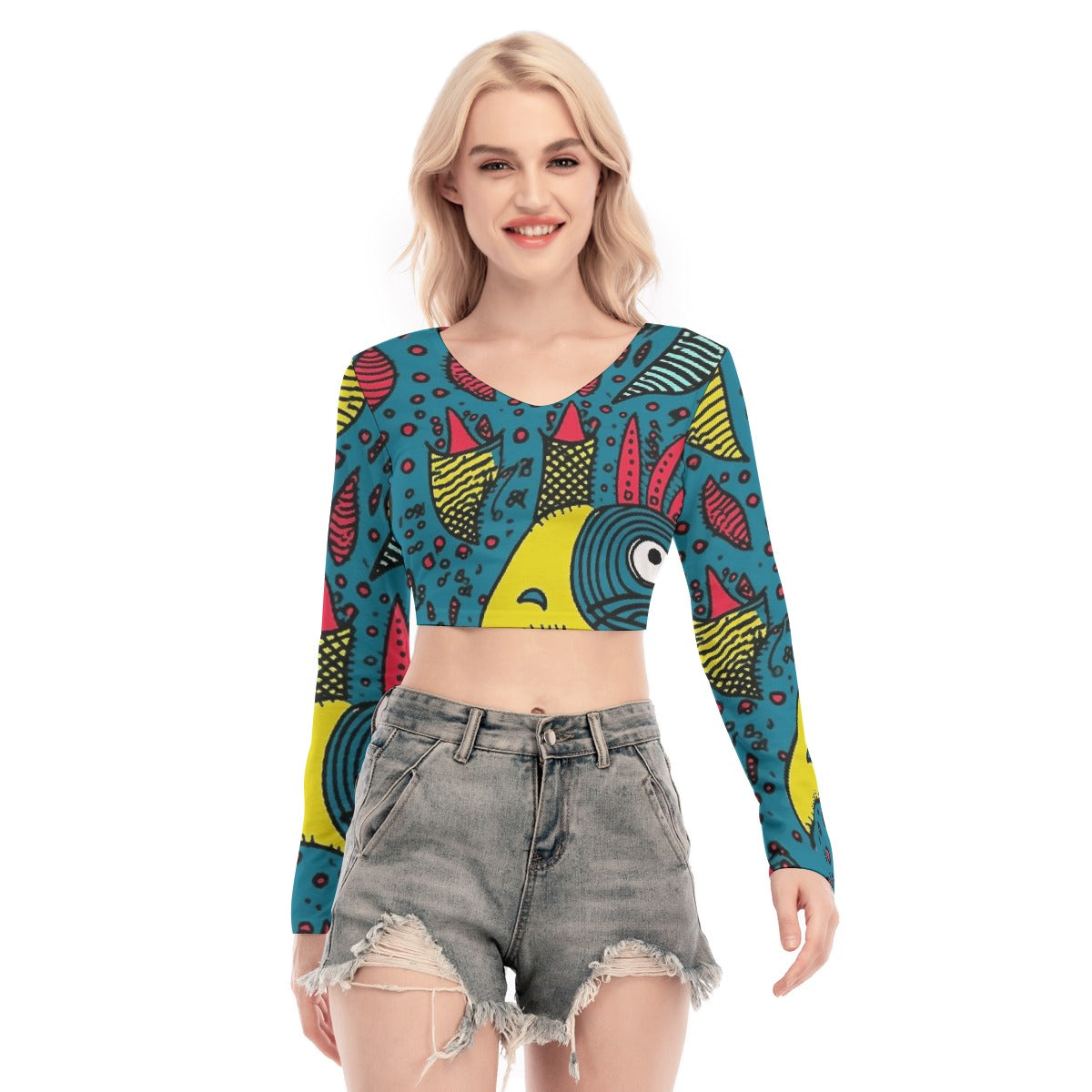 All-Over Print Women's Back Hollow T-shirt With Strap