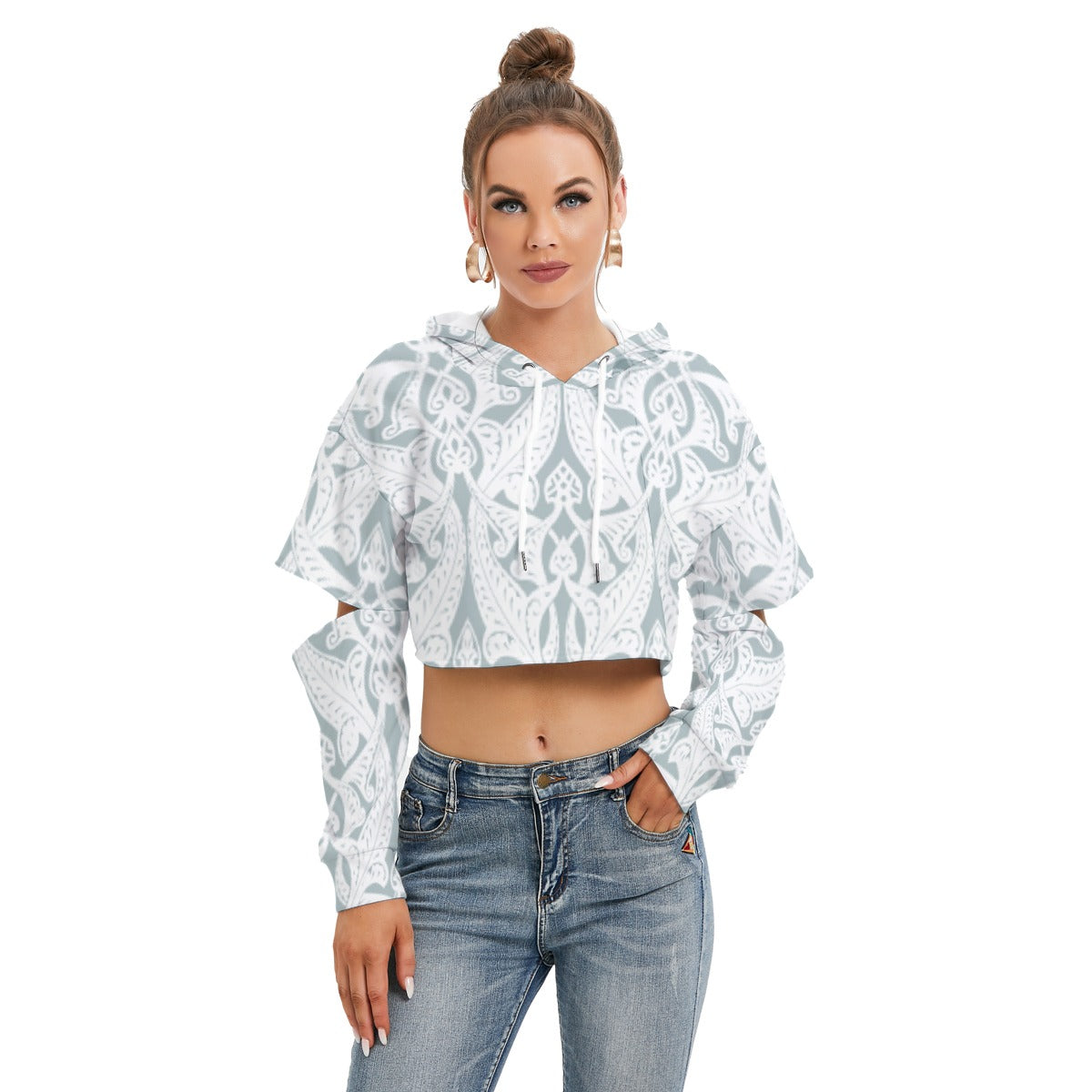All-Over Print Women's Heavy Fleece Hoodie With Hollow Out Sleeve