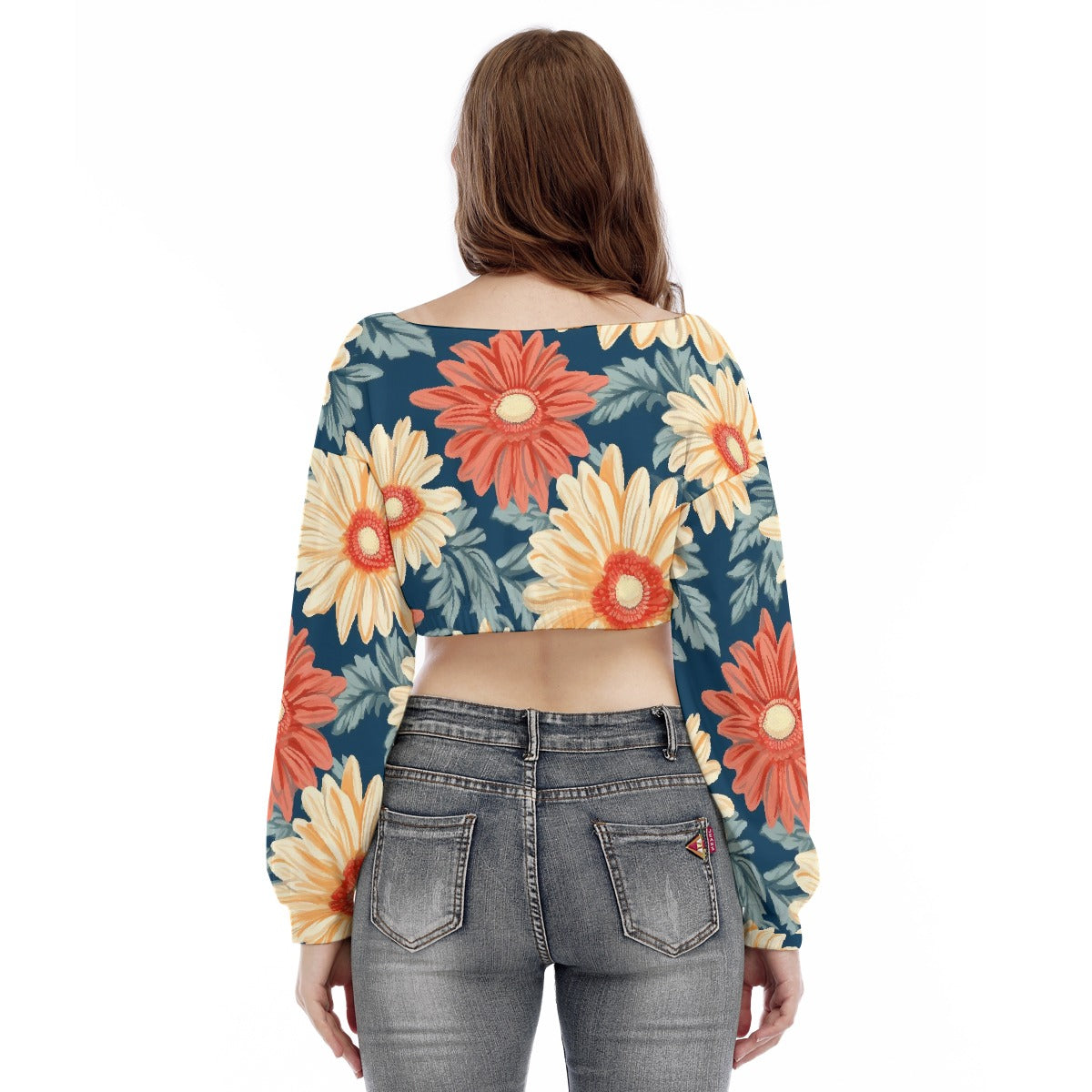 All-Over Print Women's V-neck Long Sleeve Cropped Sweatshirt