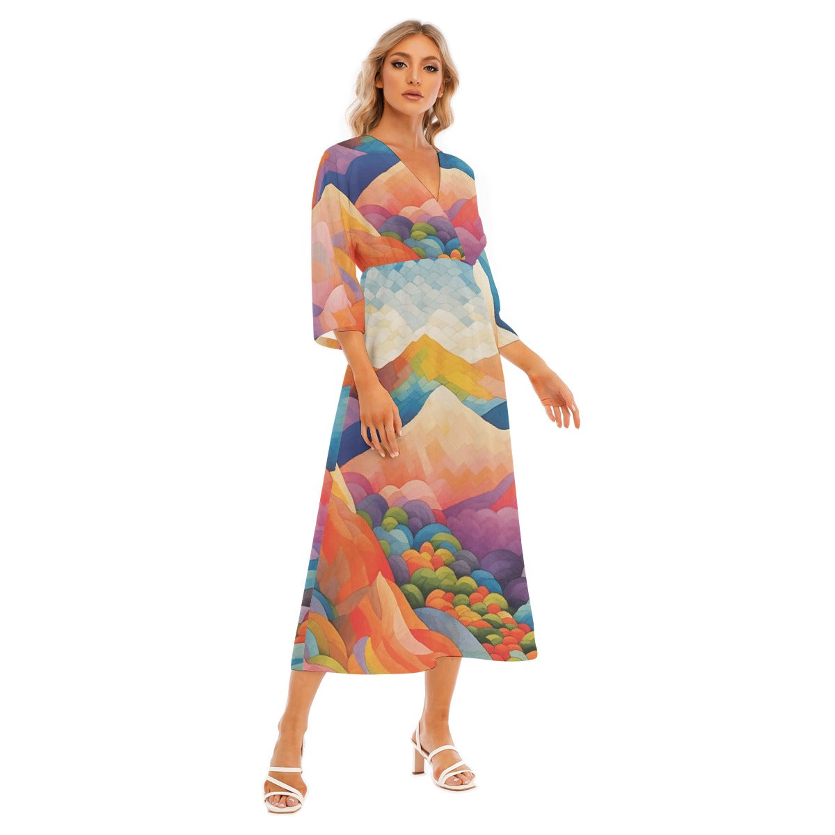 All-Over Print Women's Mid-Sleeve Long Dress