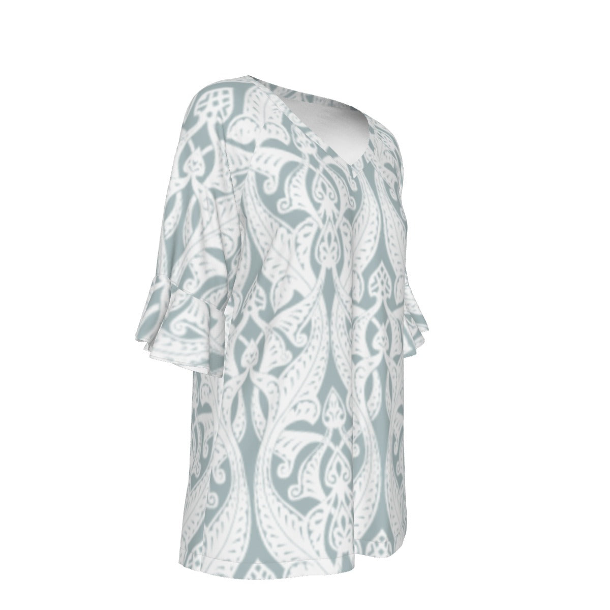 All-Over Print V-neck Women's T-shirt With Bell Sleeve