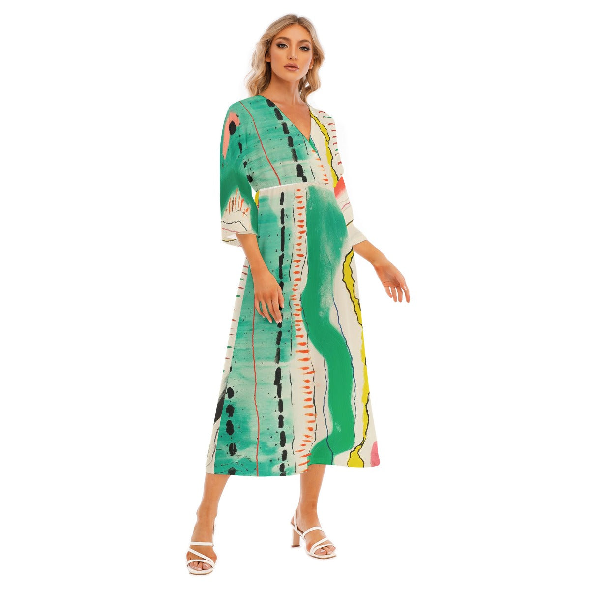 All-Over Print Women's Mid-Sleeve Long Dress