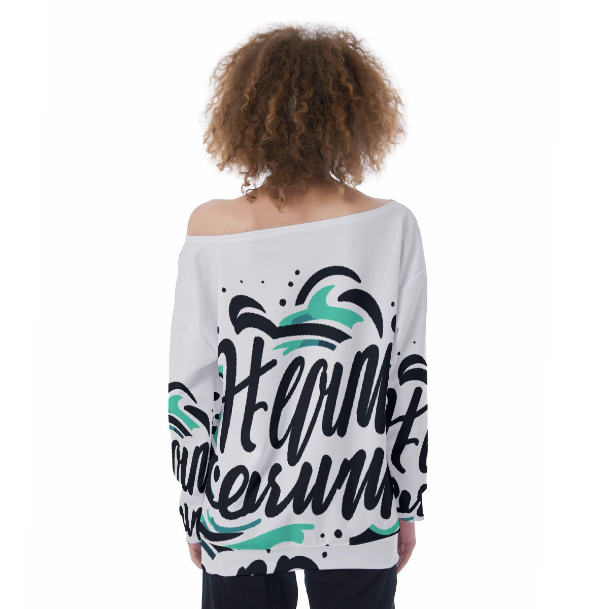 All-Over Print Oversized Women's Off-Shoulder Sweatshirt