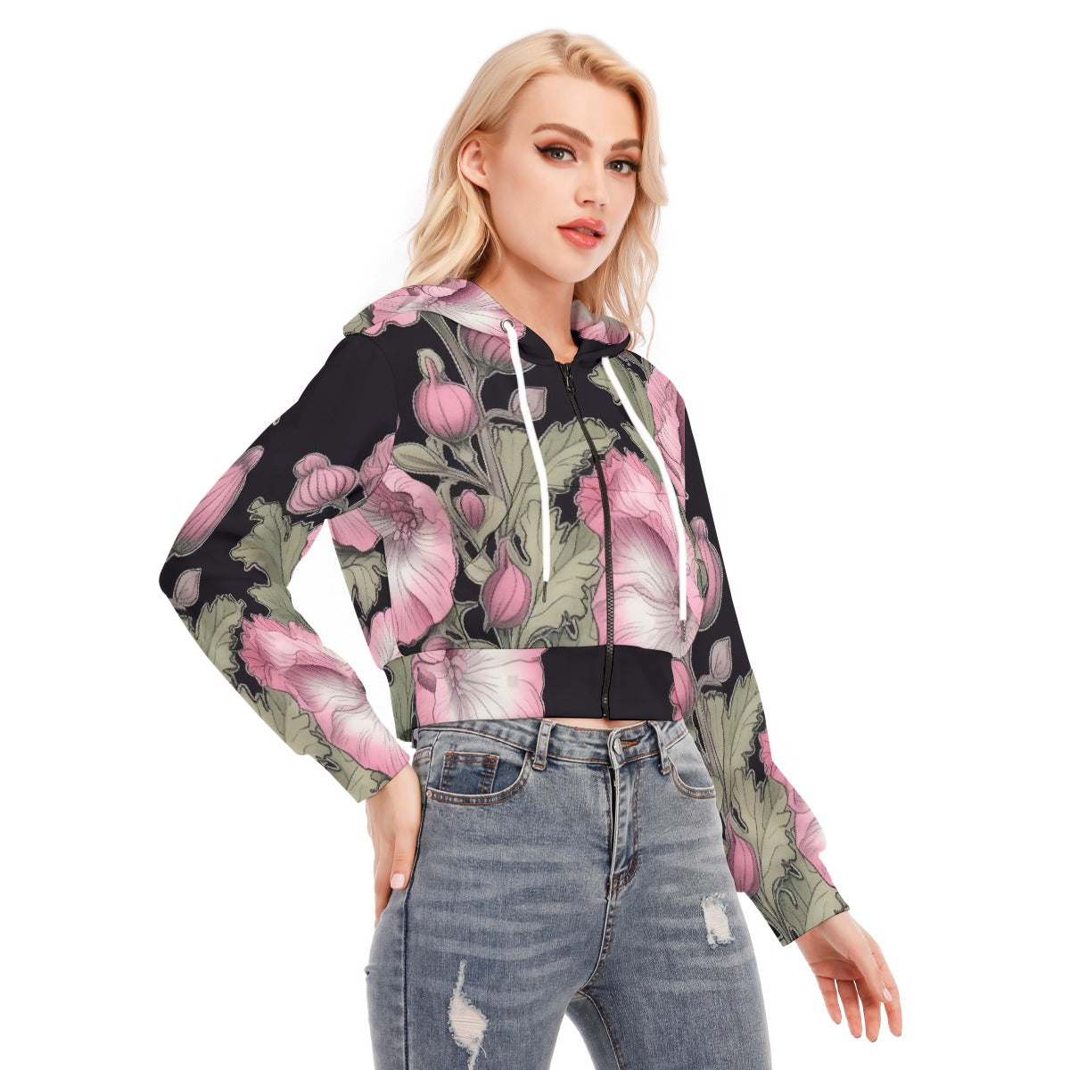 All-Over Print Women's Crop Top Hoodie With Zipper Closure