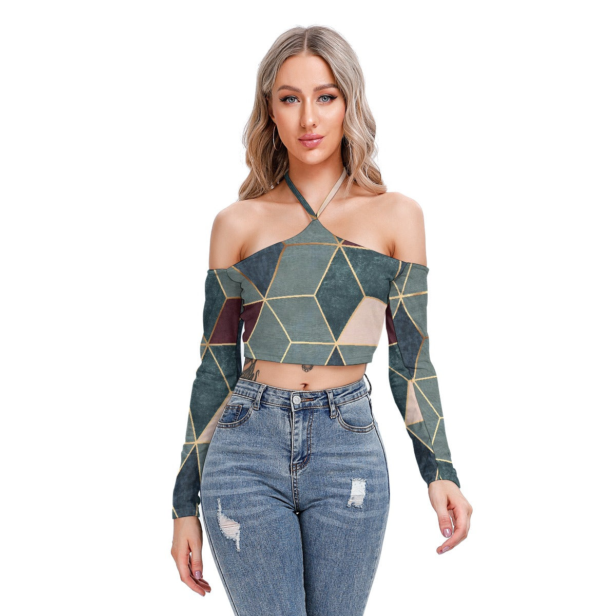 All-Over Print Women's Halter Lace-up Top