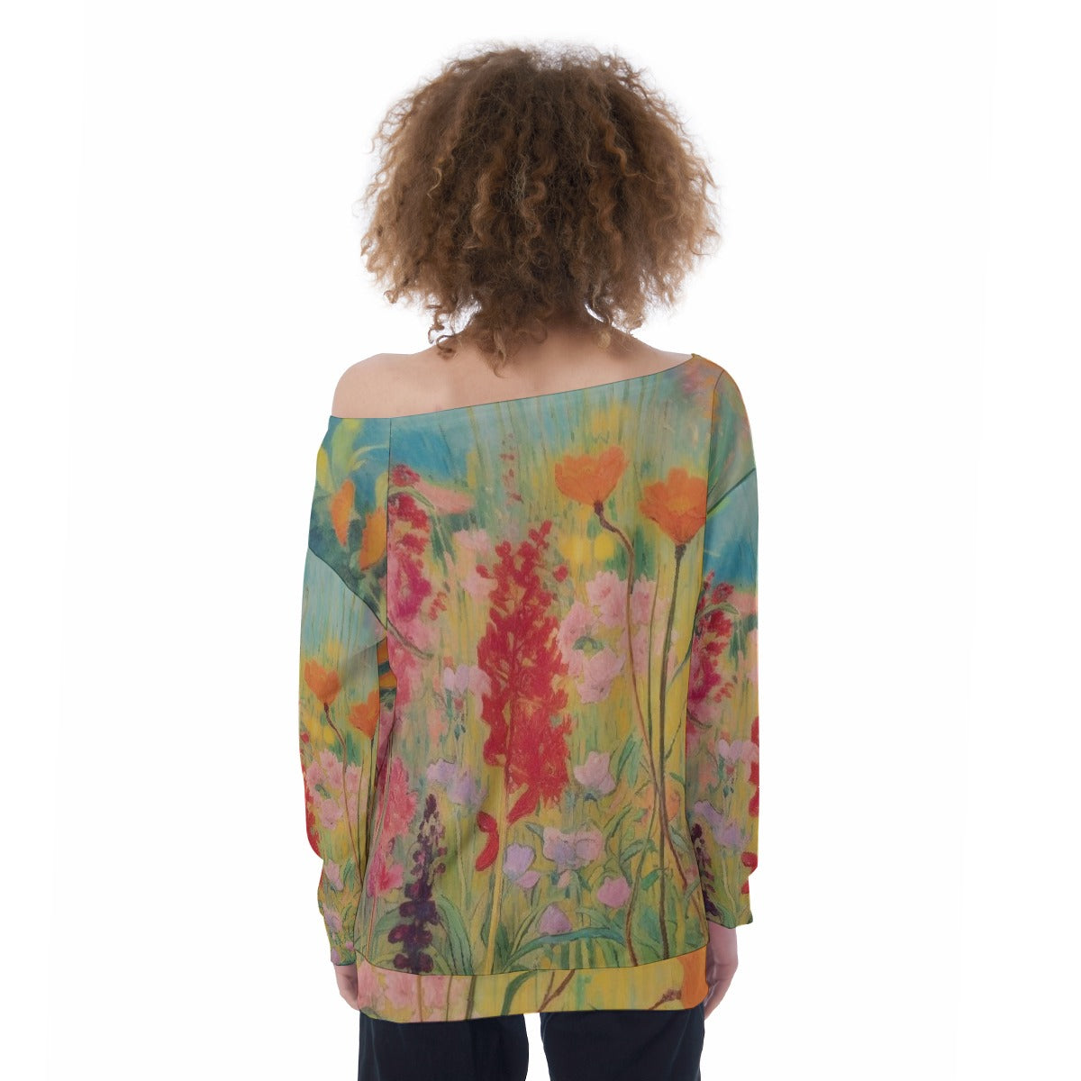 All-Over Print Oversized Women's Off-Shoulder Sweatshirt