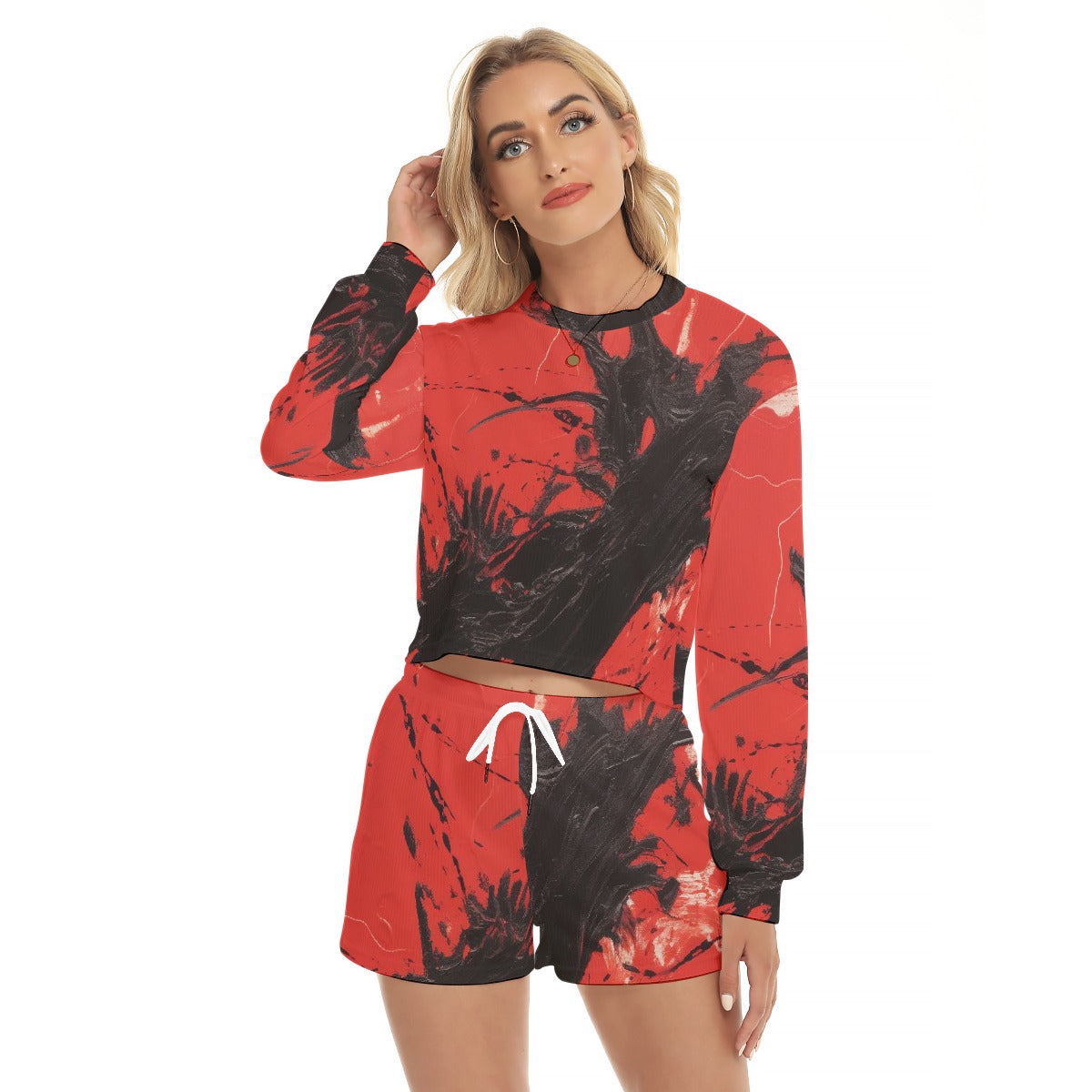 All-Over Print Women's Short Sweatshirt And Pants Suit