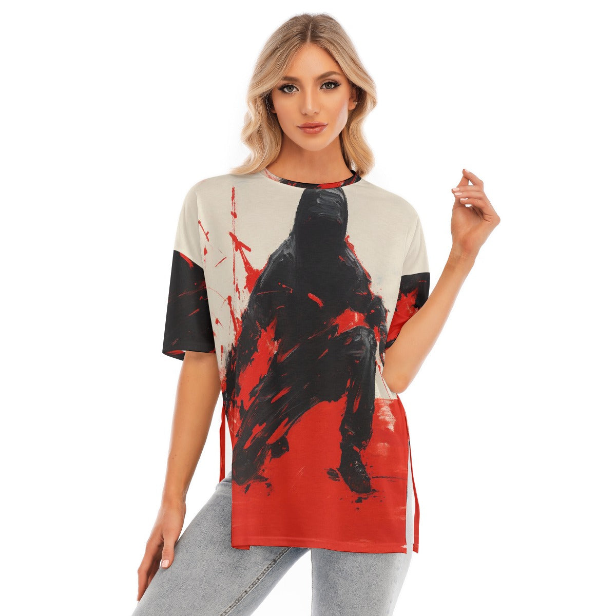All-Over Print Women's Short Sleeves T-shirt With Hem Split