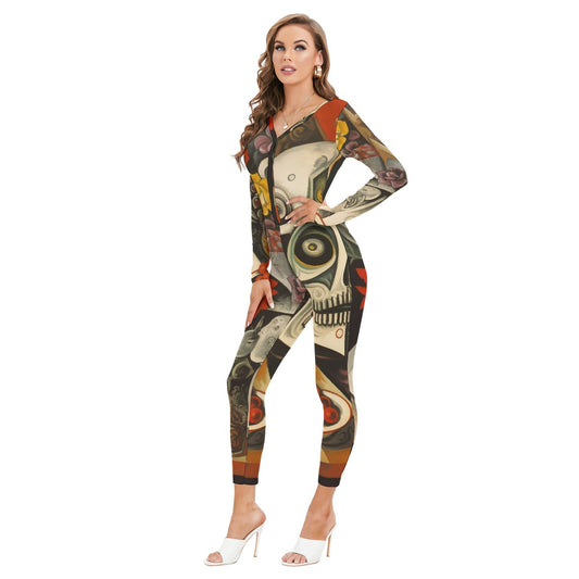 All-Over Print Women's Plunging Neck Jumpsuit