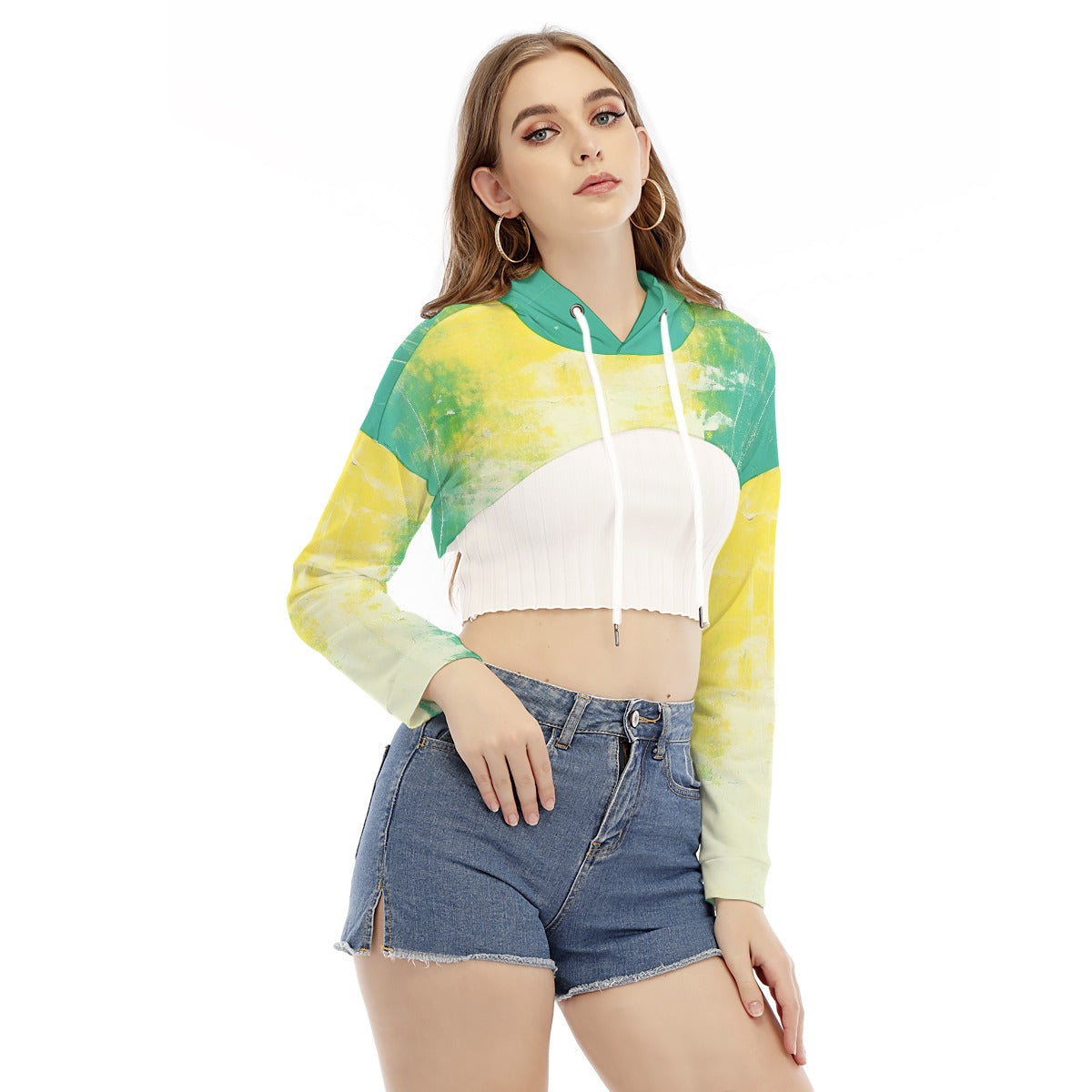 All-Over Print Women's Smock Short Hoodie With Long Sleeve