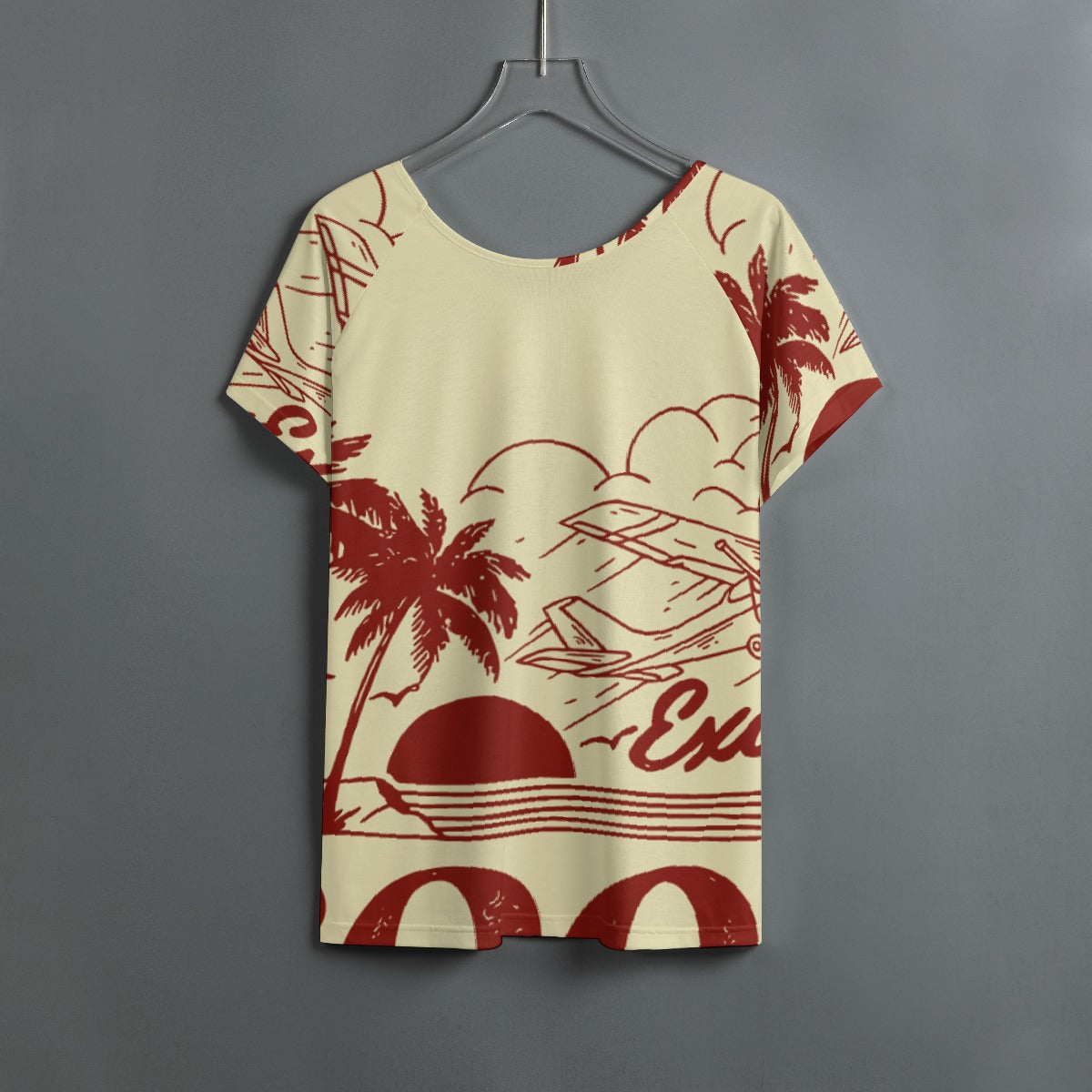 All-Over Print Women's Round Neck T-shirt With Raglan Sleeve