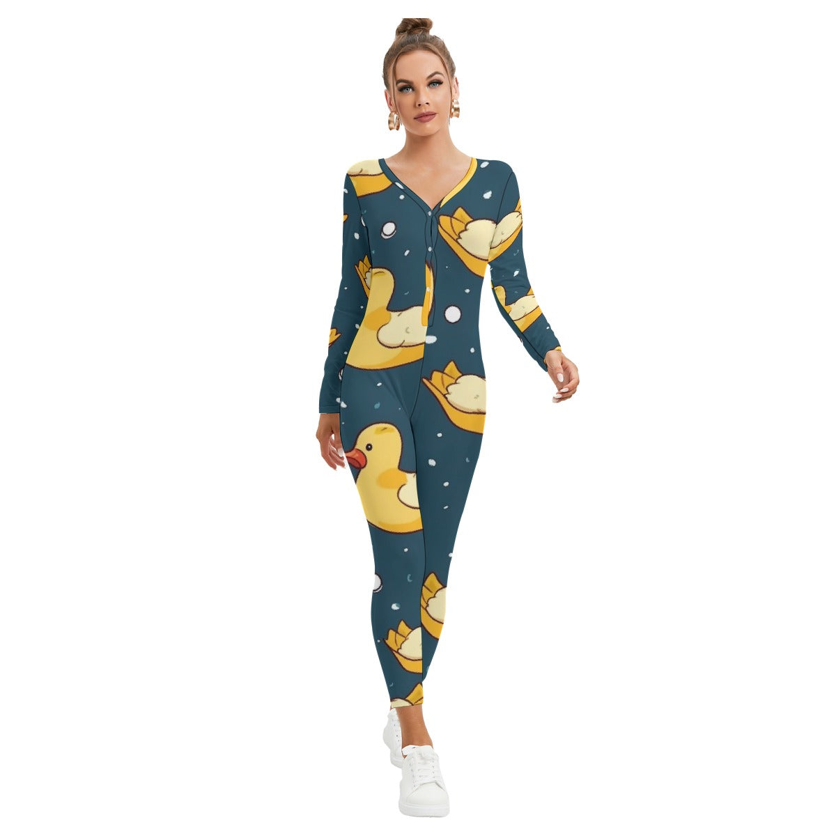 All-Over Print Women's Plunging Neck Jumpsuit