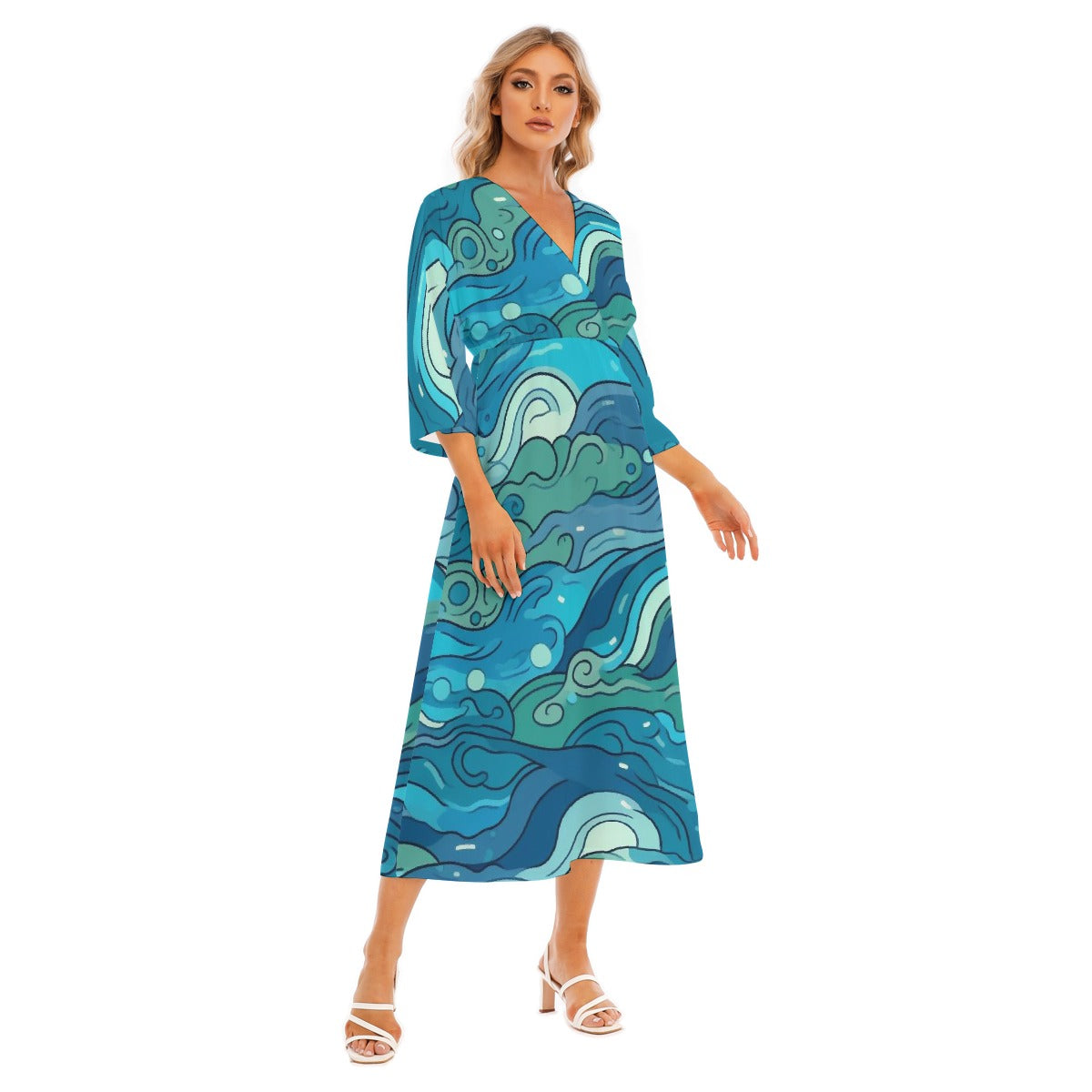 All-Over Print Women's Mid-Sleeve Long Dress