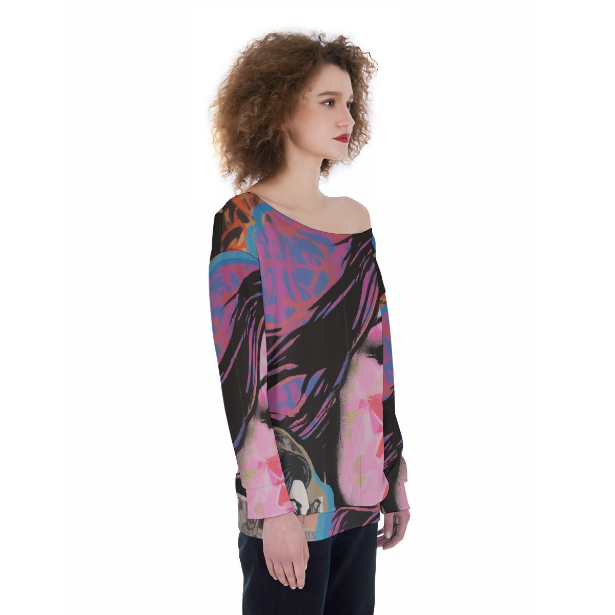 All-Over Print Oversized Women's Off-Shoulder Sweatshirt