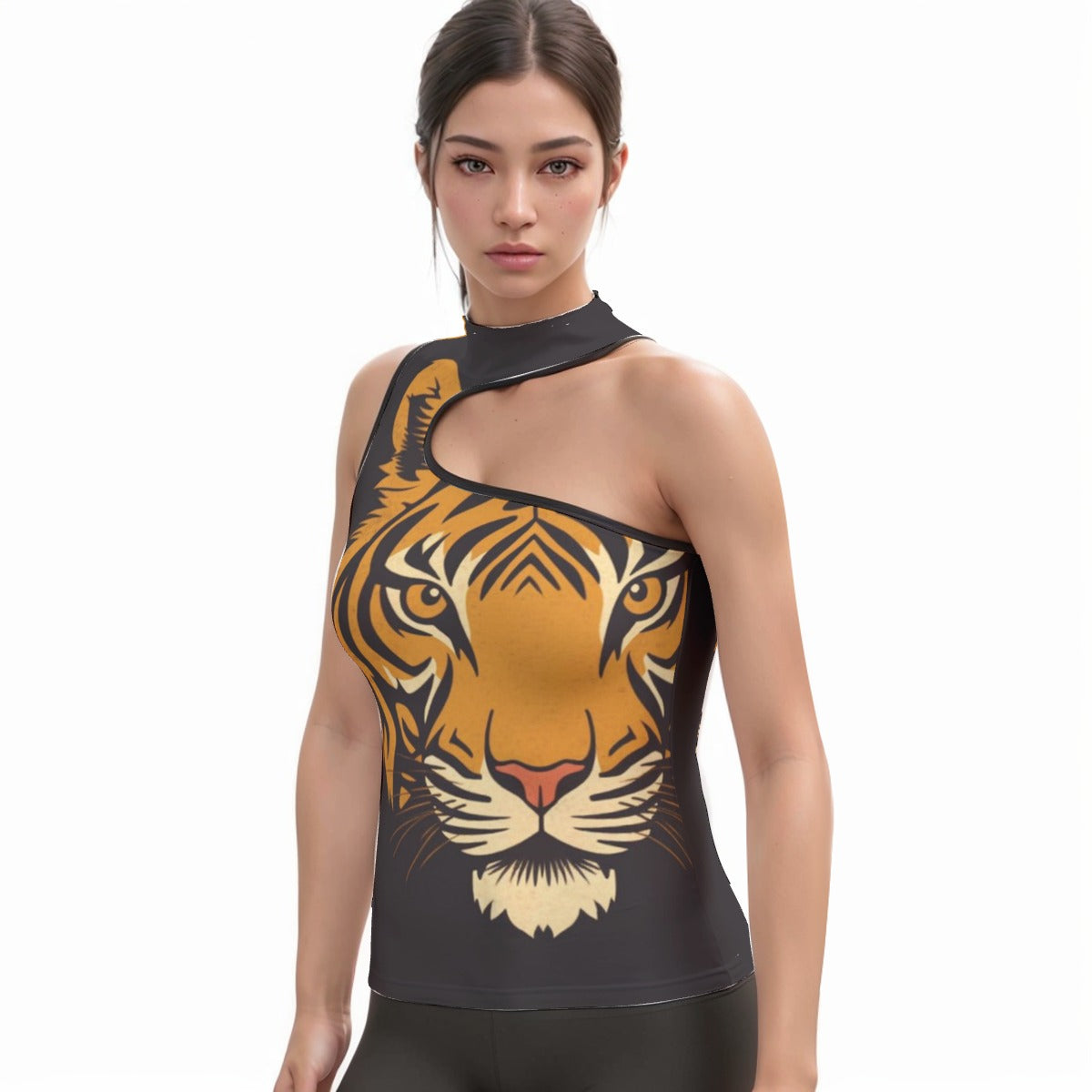 All-Over Print Women's Halter Sleeveless Asymmetrical Tank Top