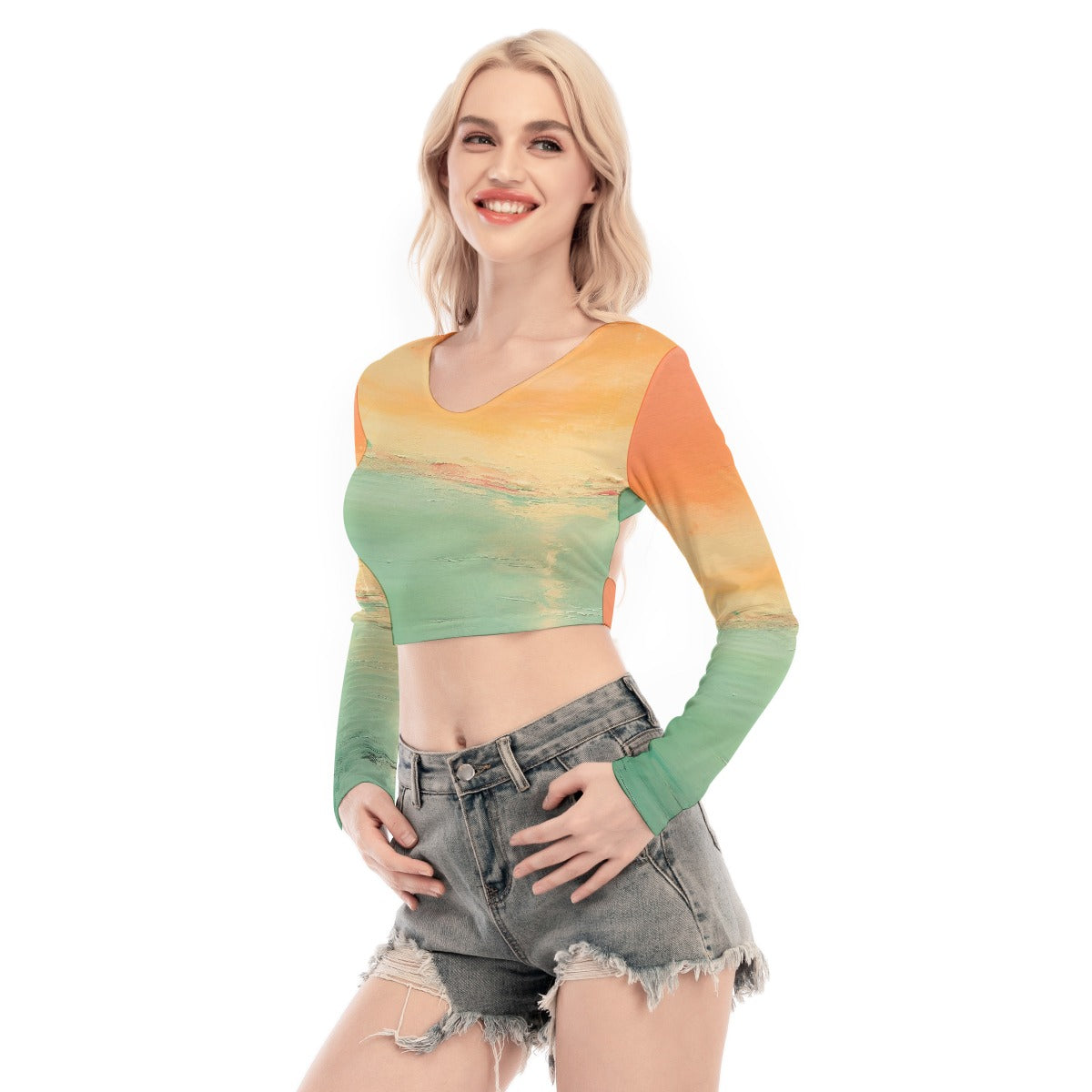 All-Over Print Women's Back Hollow T-shirt With Strap