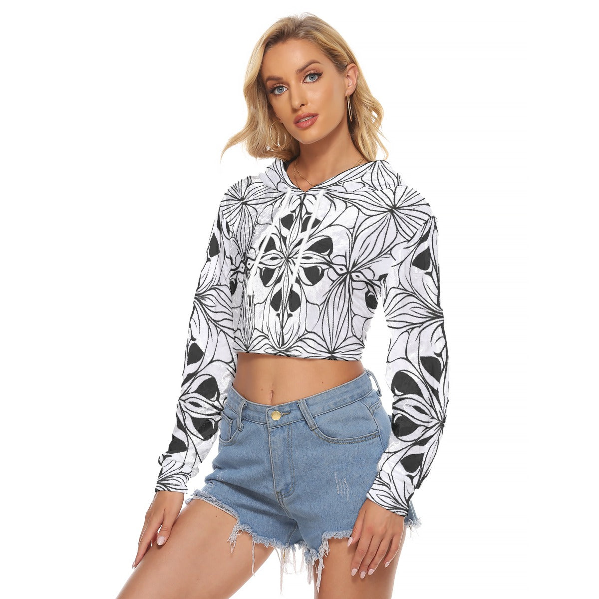 All-Over Print Women's Crop Top Hoodie|Velvet