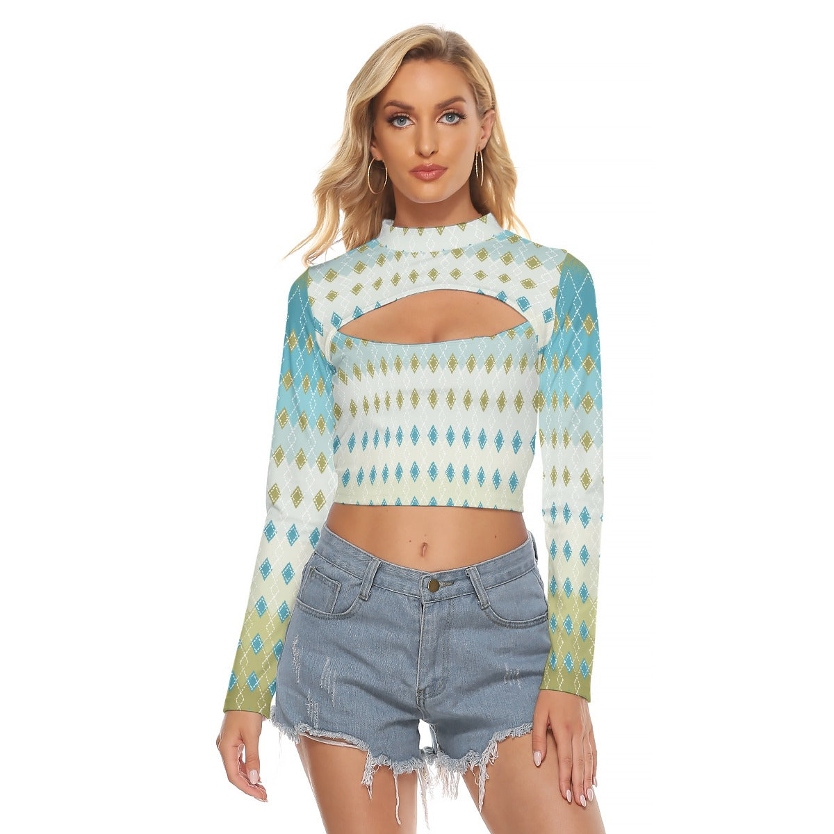 All-Over Print Women's Hollow Chest Keyhole Tight Crop Top