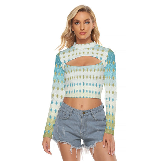 All-Over Print Women's Hollow Chest Keyhole Tight Crop Top