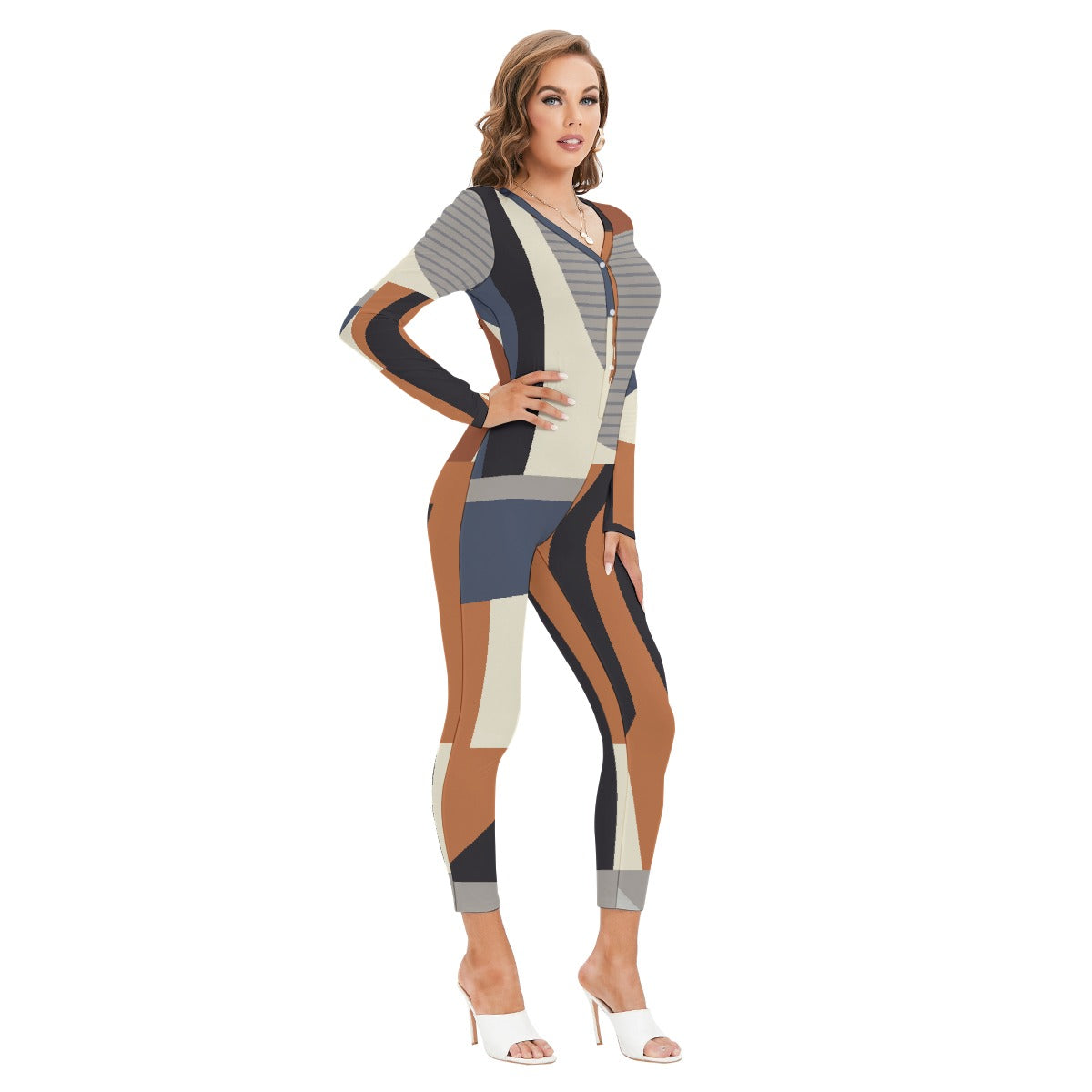 All-Over Print Women's Plunging Neck Jumpsuit