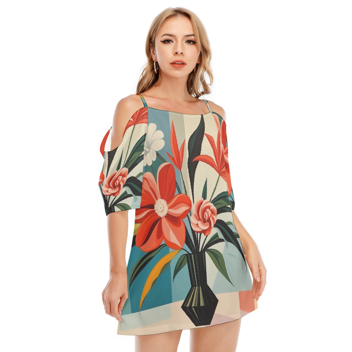 All-Over Print Women's Off-shoulder Cami Dress