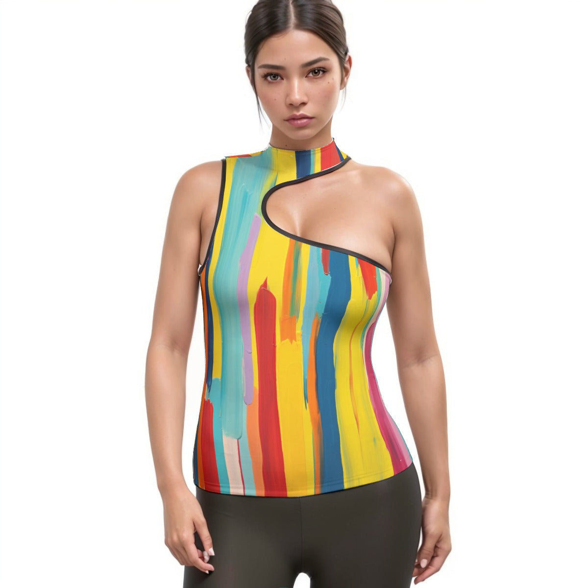 All-Over Print Women's Halter Sleeveless Asymmetrical Tank Top