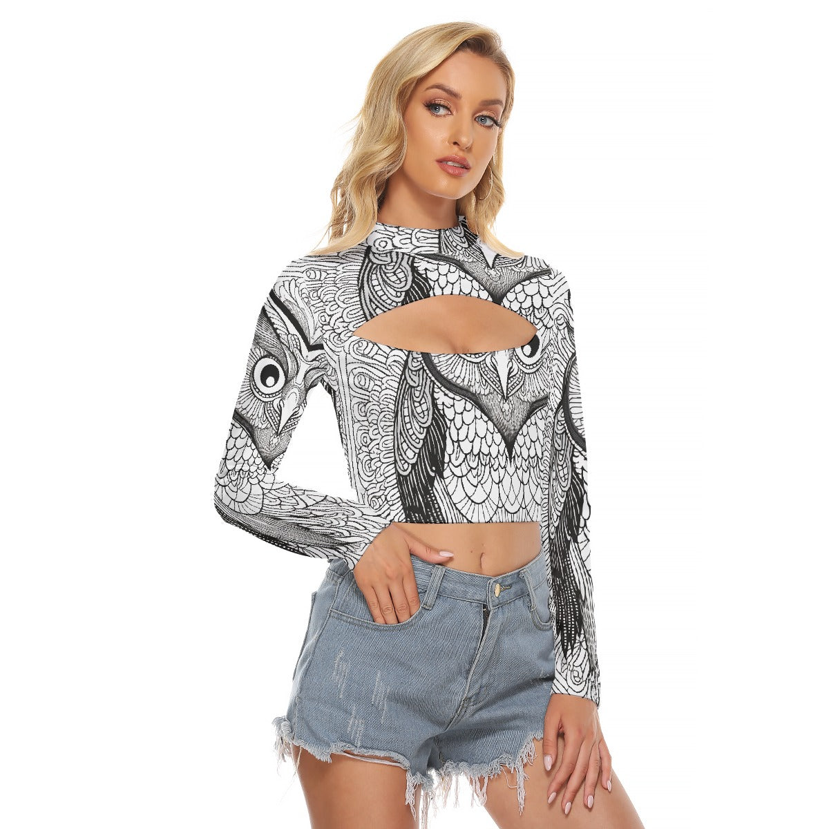 All-Over Print Women's Hollow Chest Keyhole Tight Crop Top