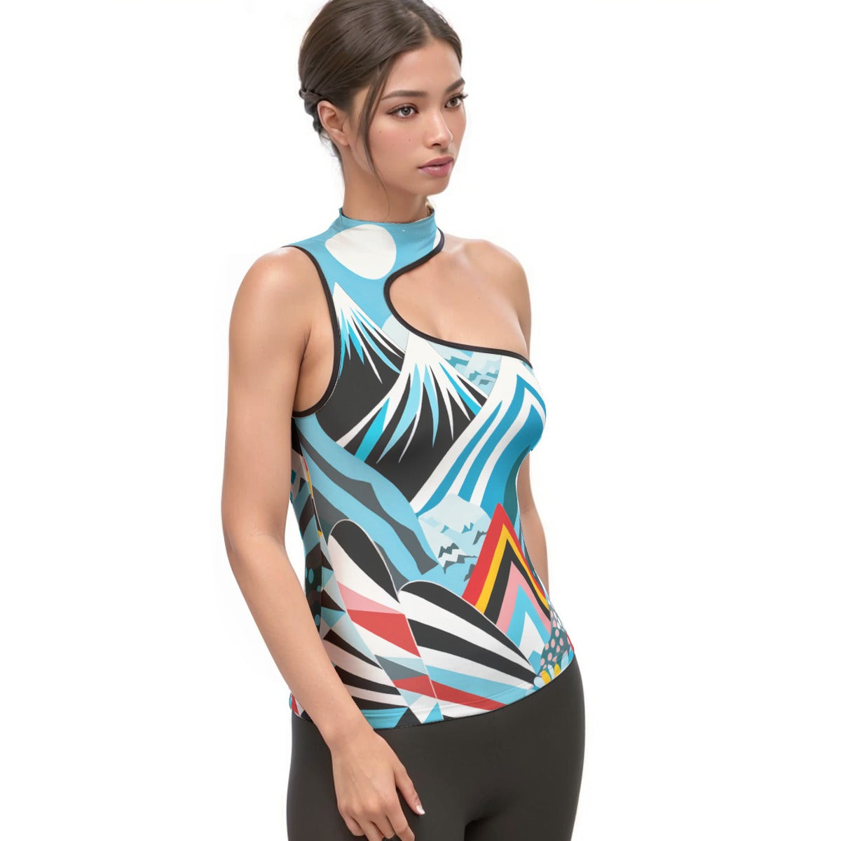 All-Over Print Women's Halter Sleeveless Asymmetrical Tank Top