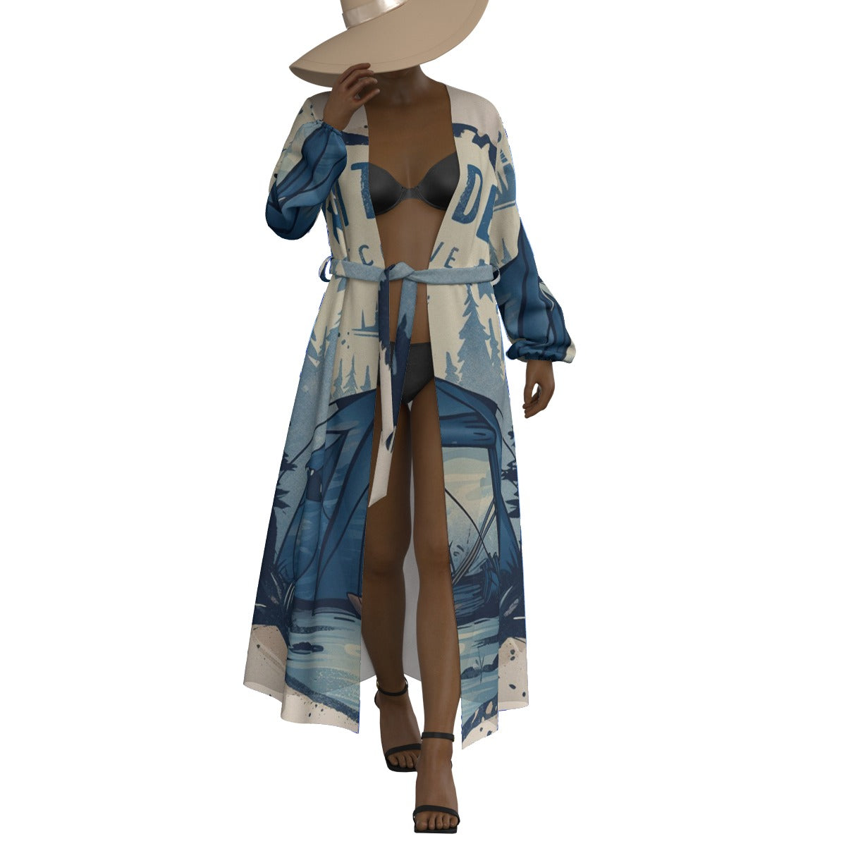 All-Over Print Women's Lace-up Chiffon Robe