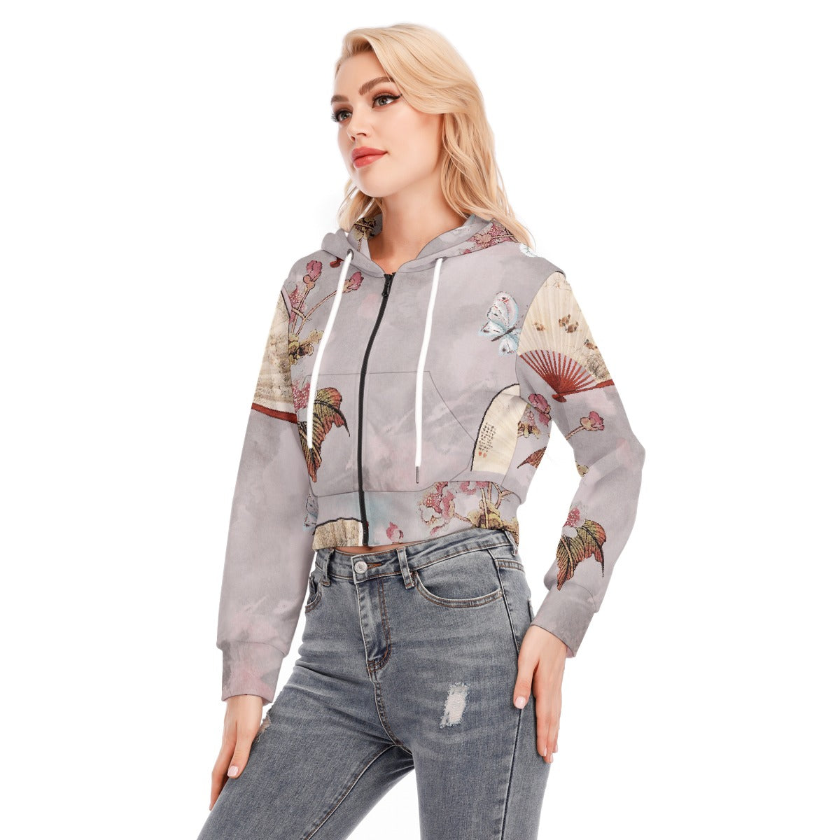All-Over Print Women's Crop Top Hoodie With Zipper Closure